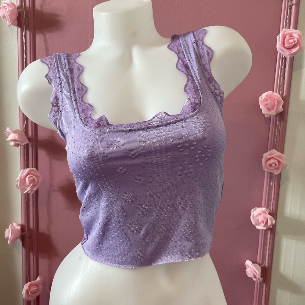 🍬 NEW MEDIUM  - sexy Lila purple crop top shirt - dentelle short chandail